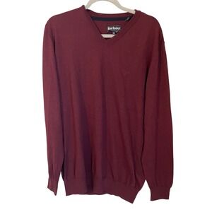 Barbour Mens XXL 100% Wool Lightweight V-Neck Sweater Burgundy